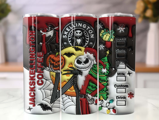 3D Inflated Halloween Tumbler Wrap, Cartoon Christmas Tumbler Png, The Nightmare Before Christmas 20oz Skinny Tumbler, 3D Jack Tumbler Wrap - VartDigitals