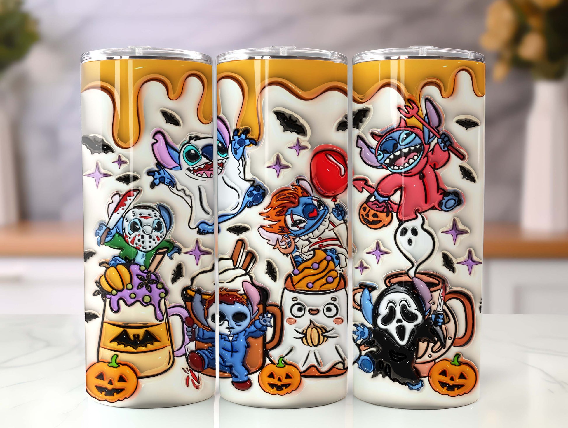 Inflated Cartoon Halloween Tumbler Design Png, 3D Spooky Vibes Tumbler Wraps 20oz Skinny Sublimation Digital Downloads 3D Puffy Design - VartDigitals