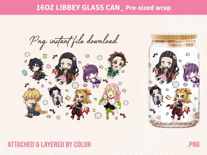 Anime characters Glass Can 16oz, Comics tumbler design, Anime Pirates Tumbler wrap Sublimation, Comics Png sublimation - VartDigitals