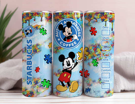 Autism 20oz skinny tumbler, Cartoon Tumbler Wrap, Autism Awareness png, western tumbler png, sublimate download, Teacher Tumbler, Png