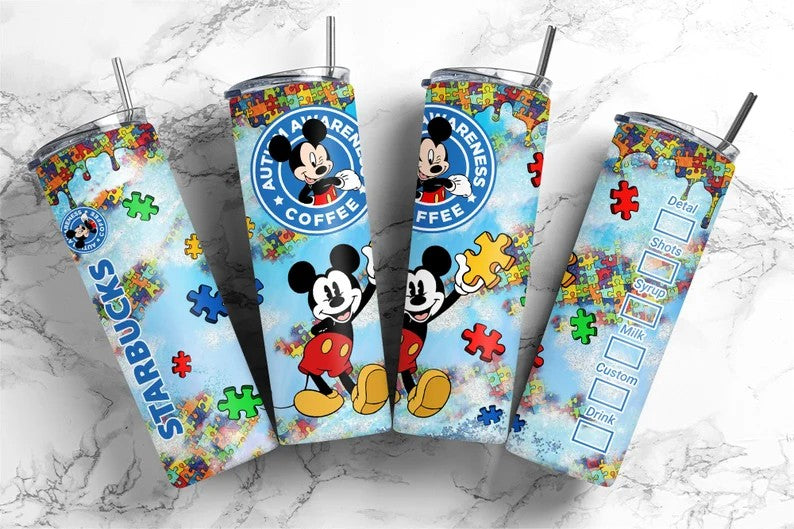 Autism 20oz skinny tumbler, Cartoon Tumbler Wrap, Autism Awareness png, western tumbler png, sublimate download, Teacher Tumbler, Png - VartDigitals