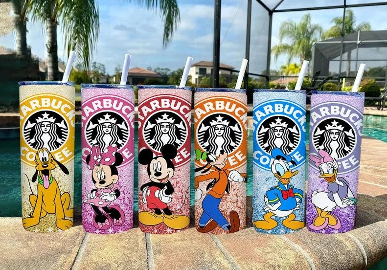 Bundle 20 oz Mickey and Friends Starbucks Tumbler Wrap, Mickey Minnie Tumbler PNG, Baby Yoda Tumbler,Pooh Coffee Tumbler Sublimation