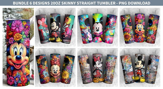 Bundle Cartoon Art Tumbler, 20oz Skinny Tumbler, Cartoon Tumbler, Mouse Tumbler, Full Tumbler Wrap, Png Instant Download