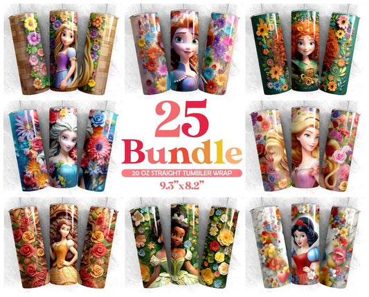 Bundle Princess Art Tumbler Wrap, Cartoon Tumbler Wrap, 20oz Tumbler Wrap, Princess Tumbler Wrap, Full Tumbler Wrap,Png Instant Download, Png file