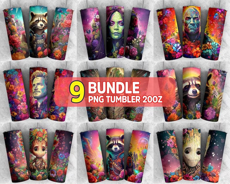 Bundle Guardians Of The Galaxy, 20oz Skinny Tumbler, Guardians Tumbler, Full Tumbler Wrap,Marvel Tumbler,Cartoon Tumbler Wrap, Groot, rocket - VartDigitals