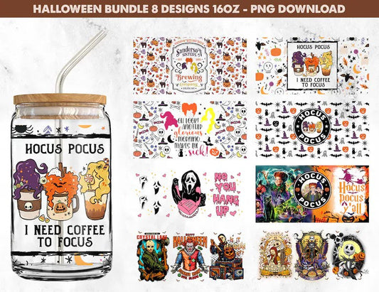 Bundle Halloween Can Glass Wrap, 16oz Can Glass, Trick or Treat, Boo Bash, Libbey Can Glass Wrap, Hocus Pocus Can Glass, Horror Movie Png - VartDigitals