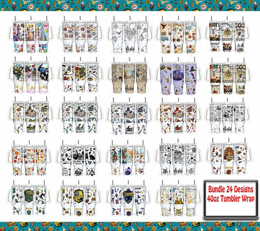 Bundle 25+ Designs Magic 40 oz Tumbler Wrap PNG, HP Quencher Tumbler Sublimation, Wizard Tumbler Png, HP Tumbler Png, HP Wrap