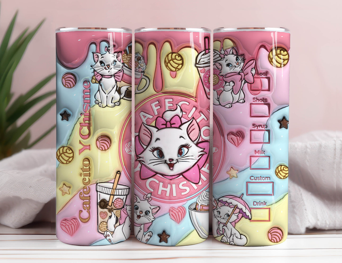 Cartoon 3D Halloween Inflated Tumbler, The Aristocats Tumbler Wrap, Inflated Cat Tumbler Wrap,  Cute Cat Tumbler Sublimation Cats Coffee Png