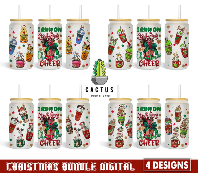 Cartoon Christmas Coffee Designs, 16oz Libbey Glass Can, Mickey Minnie Coffee, Pooh Coffee, Grinch Coffee, Beer Can Glass, Instant Download