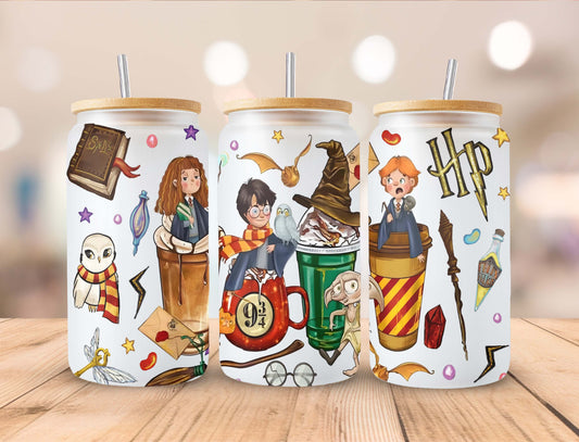 Harry 16oz Libbey png, Magic Libbey Glass PNG, 16oz Can Glass PNG, Magic Can Glass Full Wrap png, 16oz Wizard Glass png, Can Glass Wrap PNG