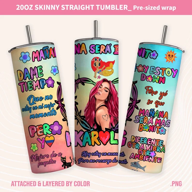 Karol New Album Cover Mañana Será Bonito 20oz Sublimation Tumbler Wrap, Manana Sera Bonito Tumbler Wrap PNG, Karol G Tumbler Wrap