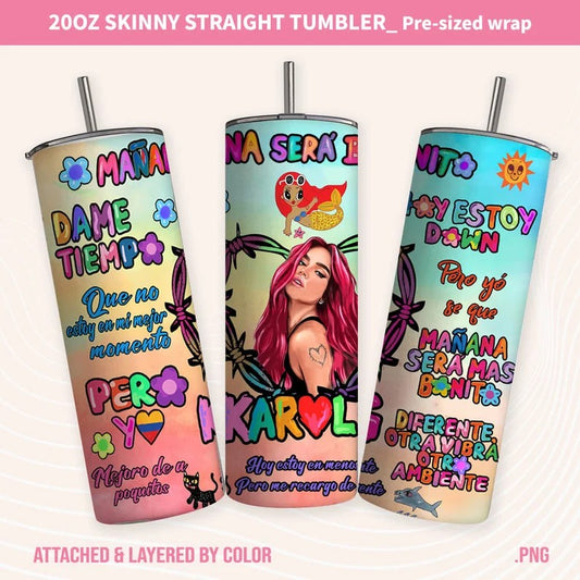 Karol New Album Cover Mañana Será Bonito 20oz Sublimation Tumbler Wrap, Manana Sera Bonito Tumbler Wrap PNG, Karol G Tumbler Wrap