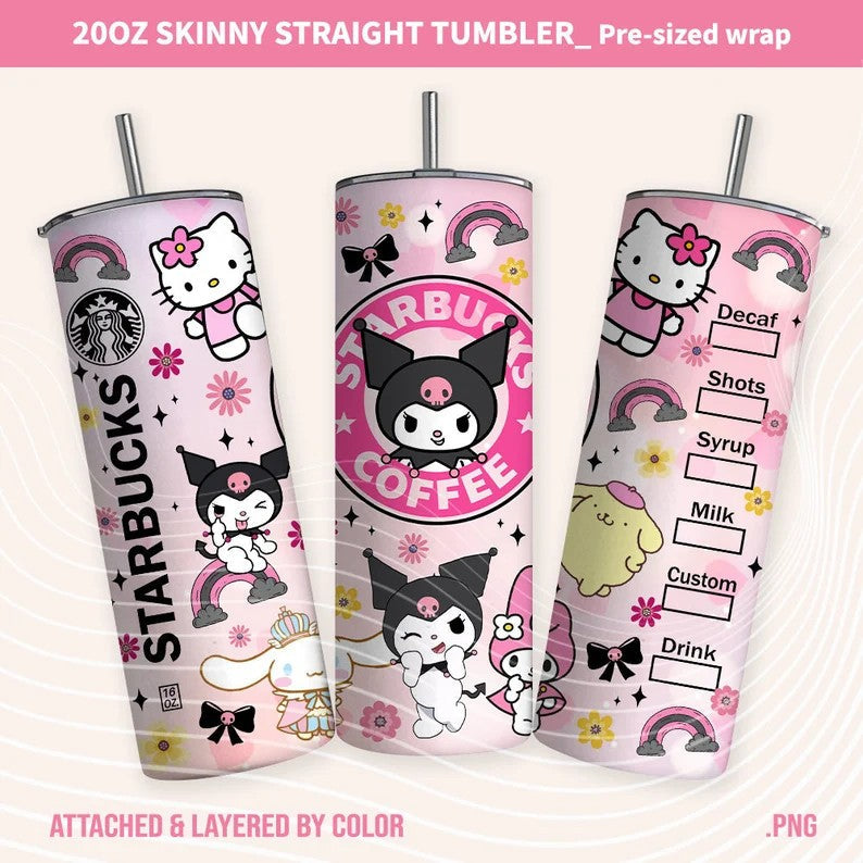 Kawaii Kitty Tumbler Wrap, Cartoon Tumbler, 20oz Straight Skinny Wrap, Pink Kitty Png, Pink Cat Tumbler Wrap, Png Sublimation Design - VartDigitals