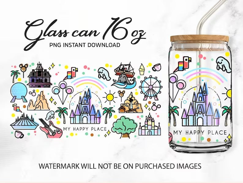 Magic Castle Tumbler Wrap, 16oz Libbey Can Glass, Cartoon tumbler wrap, magic kingdom, magic can glass,happiest place can glass,Png download - VartDigitals