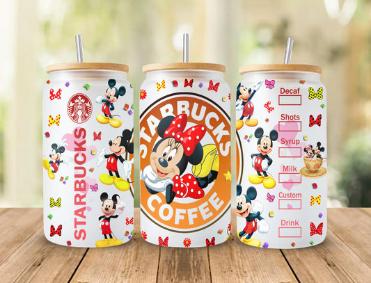 Disney 16oz Libbey Can Cartoon PNG, Snacks Glass Can Wrap, 16oz Glass Can Wrap, 16oz Libbey Can, Mickey Starbucks Tumbler Wrap