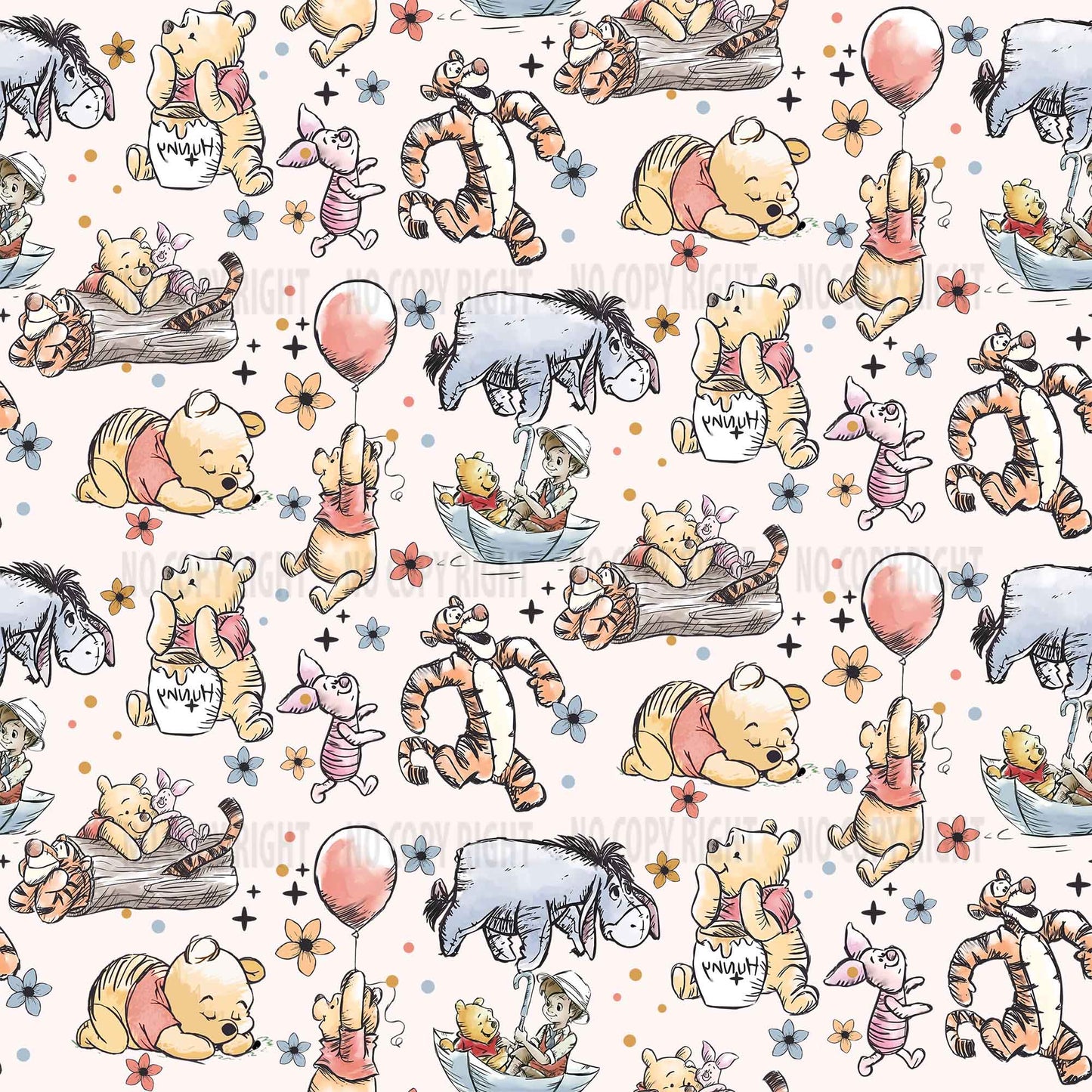 Magical Cartoon Seamless Pattern, Winnie Seamless Pattern Designs, Classic Cartoon Seamless Digital Paper, Digital Download