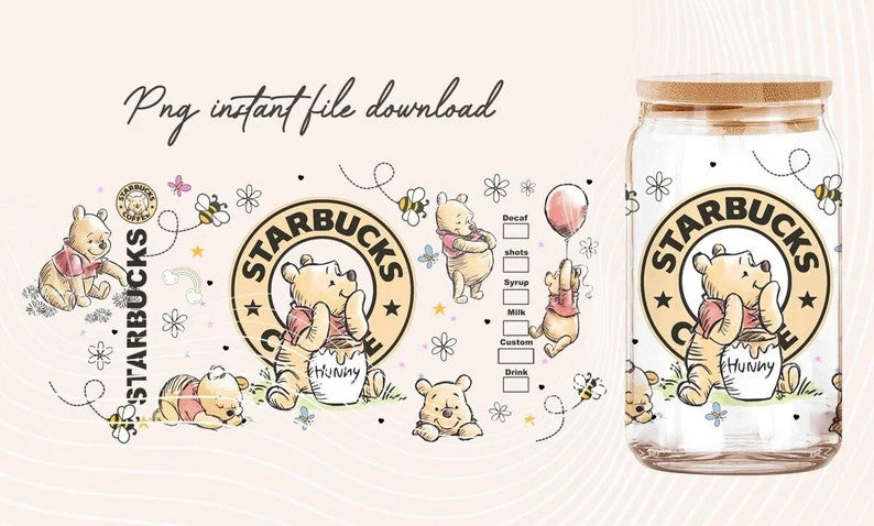 Pooh 16oz Coffee Wrap, Pooh Tumbler Wrap, Spring Tumbler, 16oz Libbey Can Glass, Cartoon Tumbler, Cartoon Tumbler,Full Tumbler Wrap Download - VartDigitals