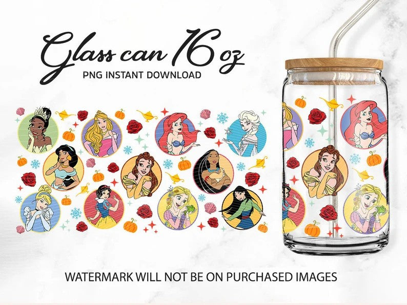 Princess 16oz, Cartoon Tumbler Wrap, Princess Tumbler, 16oz Libbey Can Glass, Cartoon Tumbler, Can Glass Png Download, Full Tumbler Wrap - VartDigitals