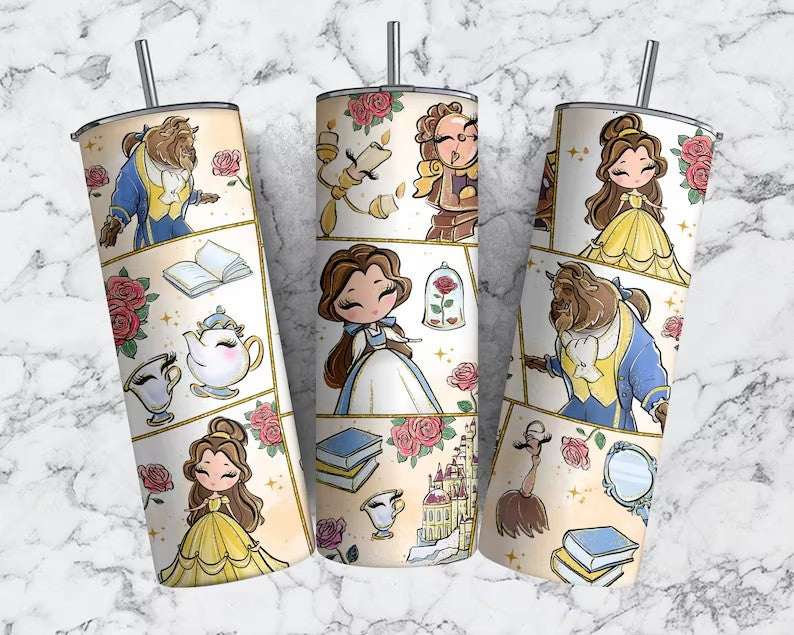 Princess Tumbler Wrap, Belle Princess Tumbler, Princess Sublimation Print, 20oz Tumbler Wrap, Full Tumbler Wrap, Skinny tumbler, Png - VartDigitals