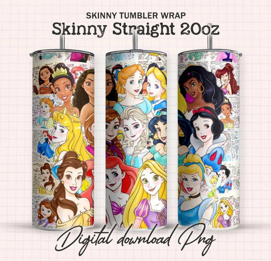 Princess Tumbler Wrap, Cartoon Tumbler, 20oz Skinny Tumbler Coffee, Tumbler Wrap, Cartoon Characters, PNG Instant Download, Princess Png - VartDigitals