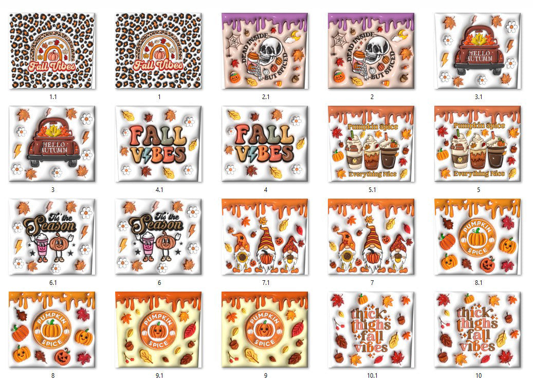 Bundle 10 Designs Fall Vibes 20 oz Skinny Tumbler PNG, Fall Vibes Tumbler Wrap, Autumn Tumbler Sublimation Design, Hello Fall Tumbler Design - PNG