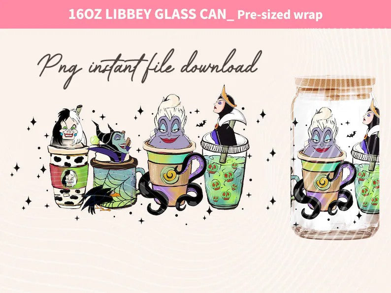 Seven Dwarfs 16oz Glass Can Wrap, 16oz Libbey Can Glass, Full Glass Can Wrap, Snow White and Seven Dwarfs Tumbler Wrap - VartDigitals