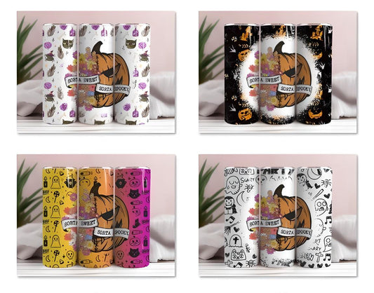 Sorta Sweet Sorta Spooky Seamless Tumbler Wrap, Floral Pumpkin Png, 20 oz Tumbler Wrap, Halloween Tumbler Wrap, Spooky Tumbler