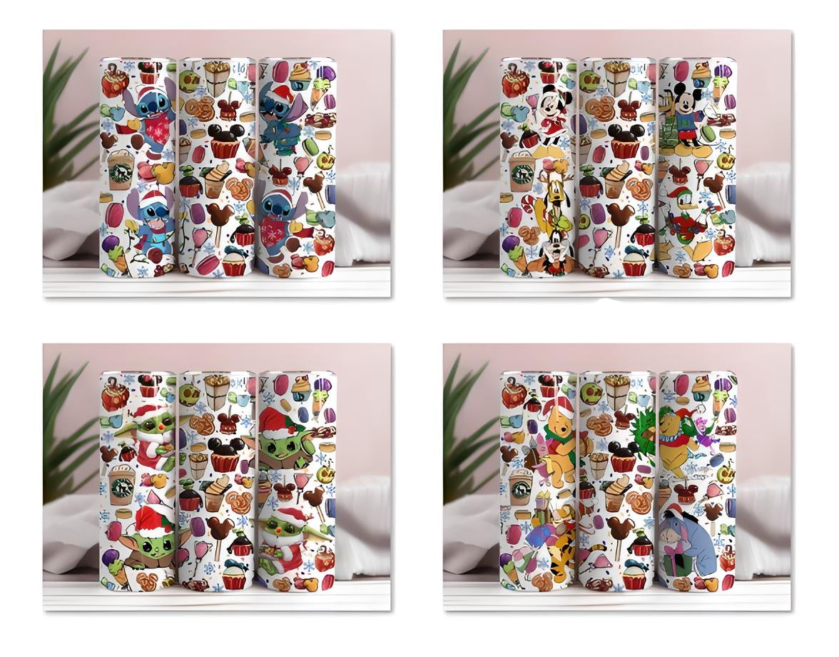 Cartoon Characters Christmas Tumbler Wrap, 20oz Skinny Straight, Cartoon Tumbler Wrap, Christmas Tumbler Wrap, Mouse, Bear, Instant Download