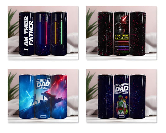 Best Dad in The Galaxy Father's Day Outer space 20 oz Skinny Tumbler Sublimation Wrap Design Straight resizable PNG Digital Download