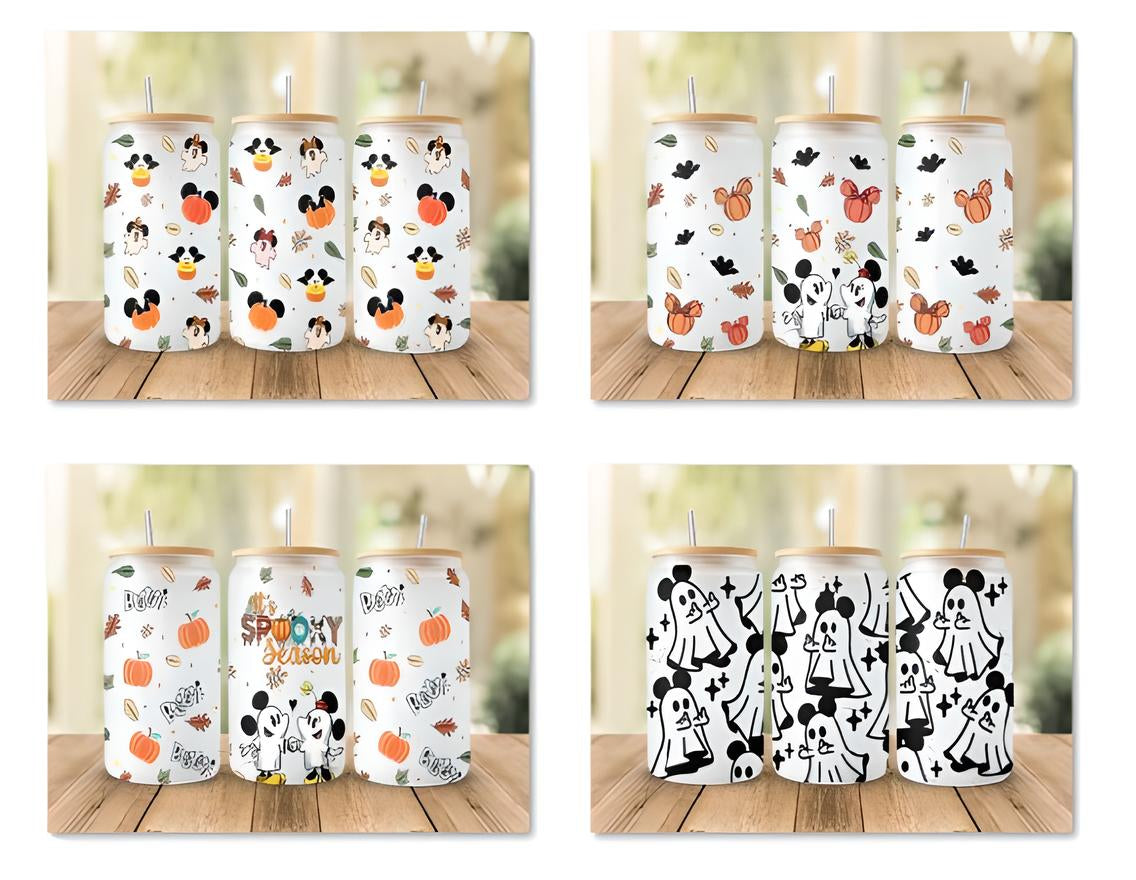 Halloween Mickey Ears Glass Wrap PNG, Mickey Ears Bundle PNG, Mickey Ghosts Glass Wrap, Pumpkin PNG, 16oz Libbey Full Wrap PNG, Can Glass PNG