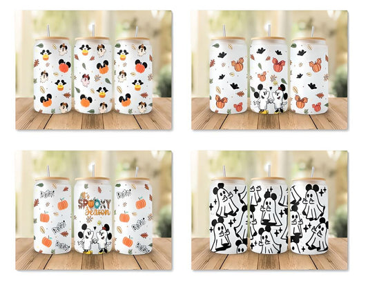 Halloween Mickey Ears Glass Wrap PNG, Mickey Ears Bundle PNG, Mickey Ghosts Glass Wrap, Pumpkin PNG, 16oz Libbey Full Wrap PNG, Can Glass PNG