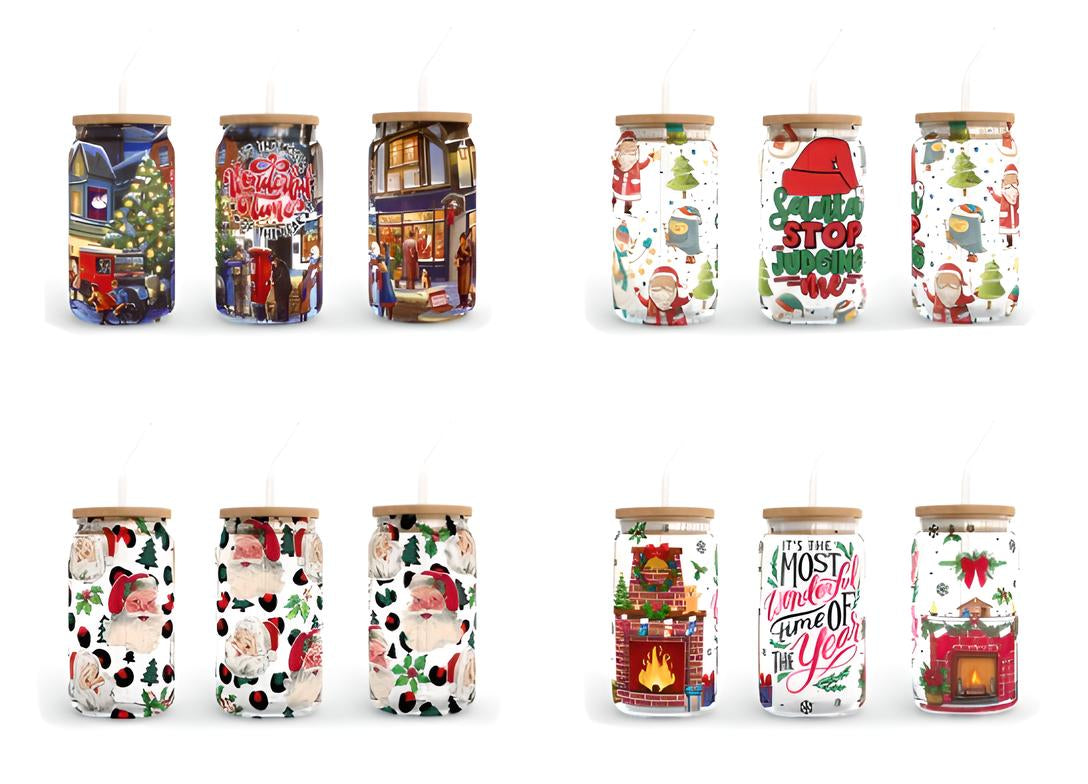 It's the most wonderful time of the year, 16oz Libbey Glass Can Wrap Sublimation Design, Frosted Glass Can Wrap, Christmas PNG Download