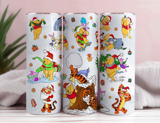 20 oz Cartoon Bear Tumbler Png Tumbler Wraps, 20oz Floral Skinny Sublimation Digital Downloads 3D Puffy Bear Design, Digital Download