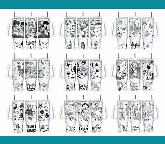 Bundle 9 Designs Movies Characters 40oz Tumbler Wrap Png, Cartoon Characters, 40oz Tumbler Png, Magic Cartoon 40oz Tumbler Png Sublimation Design Download