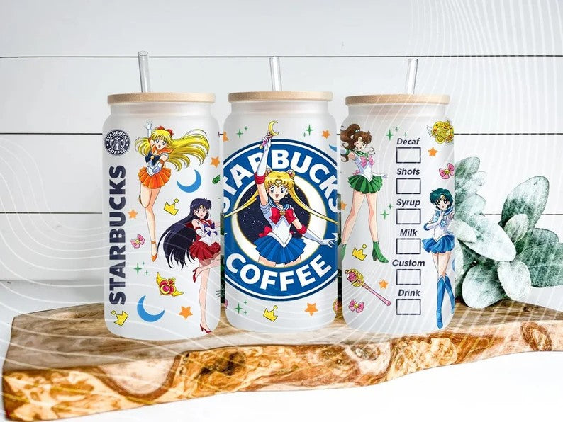 Anime Sailor Girls Tumbler Wrap, Libbey 16ozGlass Can Design, Anime Tumbler - Sublimation Design Digital Download - PNG Active - VartDigitals