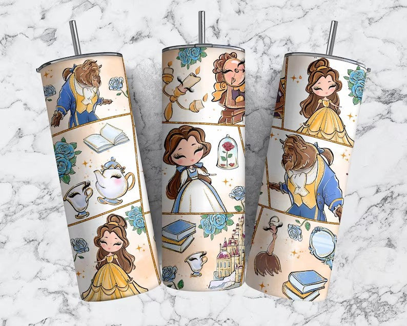 Princess Tumbler Wrap, Belle Princess Tumbler, Princess Sublimation Print, 20oz Tumbler Wrap, Full Tumbler Wrap, Skinny tumbler, Png - VartDigitals