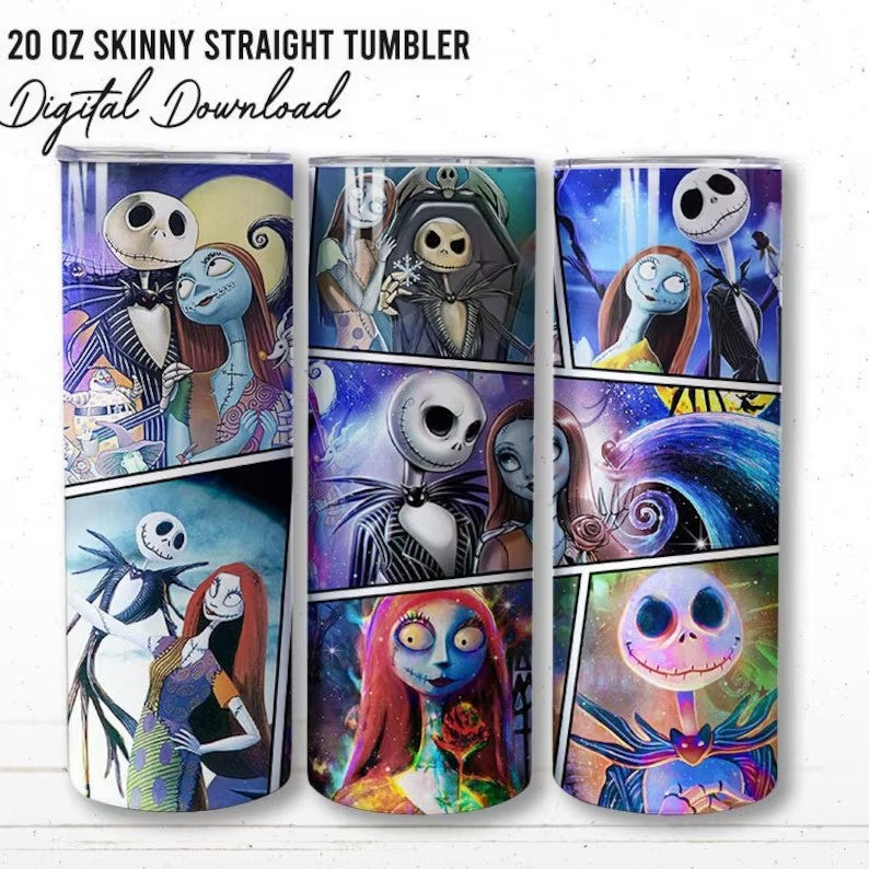 Scary Movie Nightmare Tumbler Wrap, Halloween Tumbler, Jack And Sally Full Tumbler Wrap, Sublimation Design,Boo bash, Jack Skellington