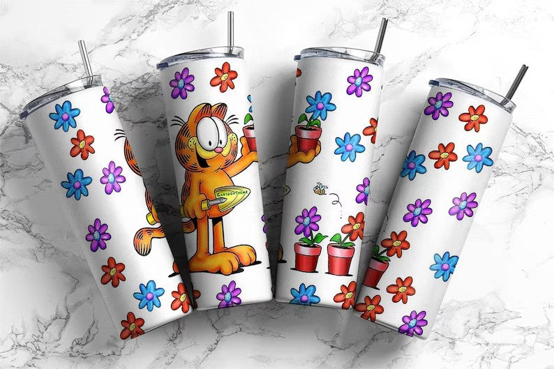 Bundle Yellow Cat 20oz Skinny Tumbler Wrap Design PNG, Cartoon 80s Tumbler, 80s cartoons png, Retro 80s cartoons Tumbler Wrap