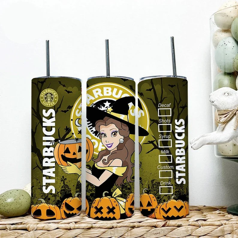 Bundle 20 oz Princess Halloween Starbucks Tumbler Wrap, Princess Tumbler Png, Ariel Png, Beauty And The Beast, Trick Or Treat, Spooky Vibes - VartDigitals