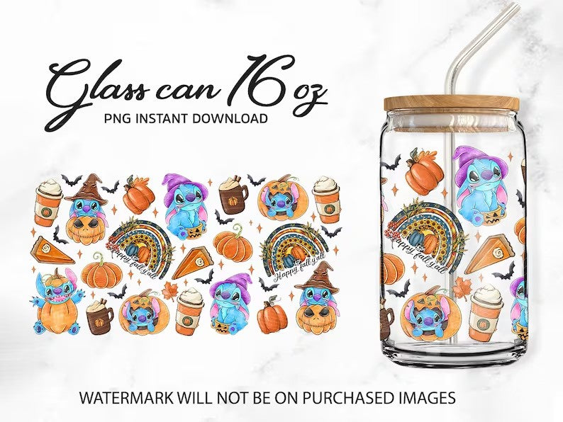 Stitch Halloween, Stitch 20oz _ 16oz, Full Tumbler Wrap, Stitch Tumbler Wrap, Cartoon Tumbler Wrap, Skinny Tumbler Wrap, Can Glass Wrap - VartDigitals