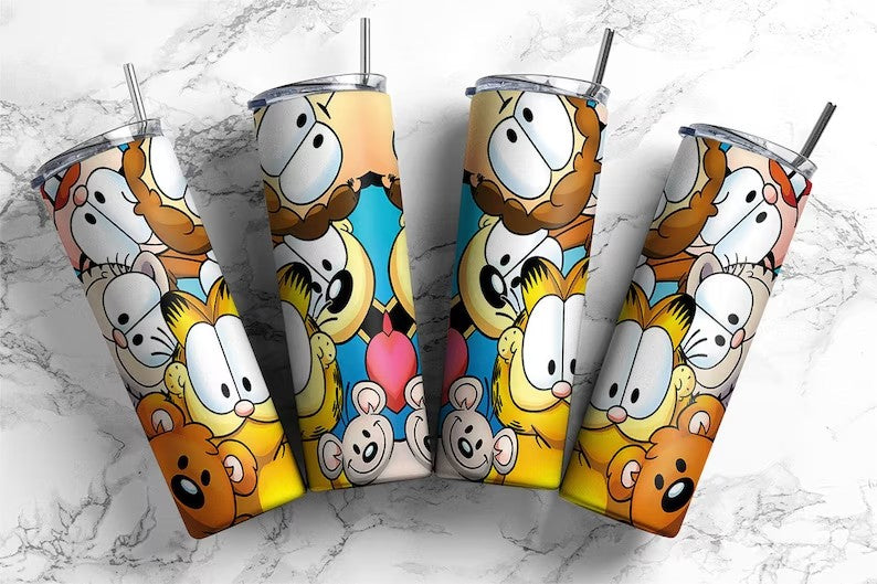 Bundle Yellow Cat 20oz Skinny Tumbler Wrap Design PNG, Cartoon 80s Tumbler, 80s cartoons png, Retro 80s cartoons Tumbler Wrap