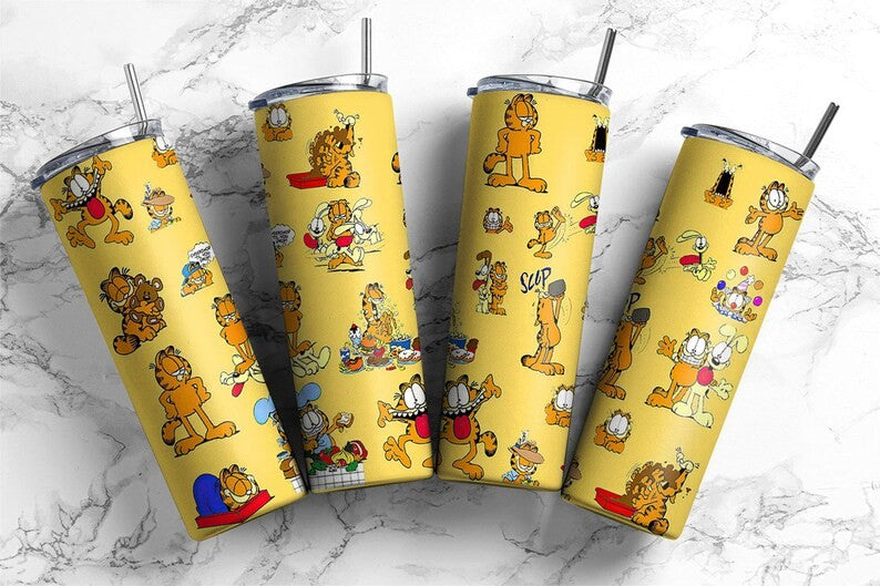 Bundle Yellow Cat 20oz Skinny Tumbler Wrap Design PNG, Cartoon 80s Tumbler, 80s cartoons png, Retro 80s cartoons Tumbler Wrap