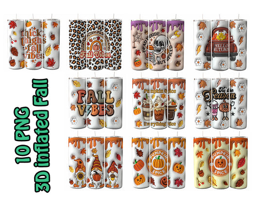 Bundle 10 Designs Fall Vibes 20 oz Skinny Tumbler PNG, Fall Vibes Tumbler Wrap, Autumn Tumbler Sublimation Design, Hello Fall Tumbler Design - PNG