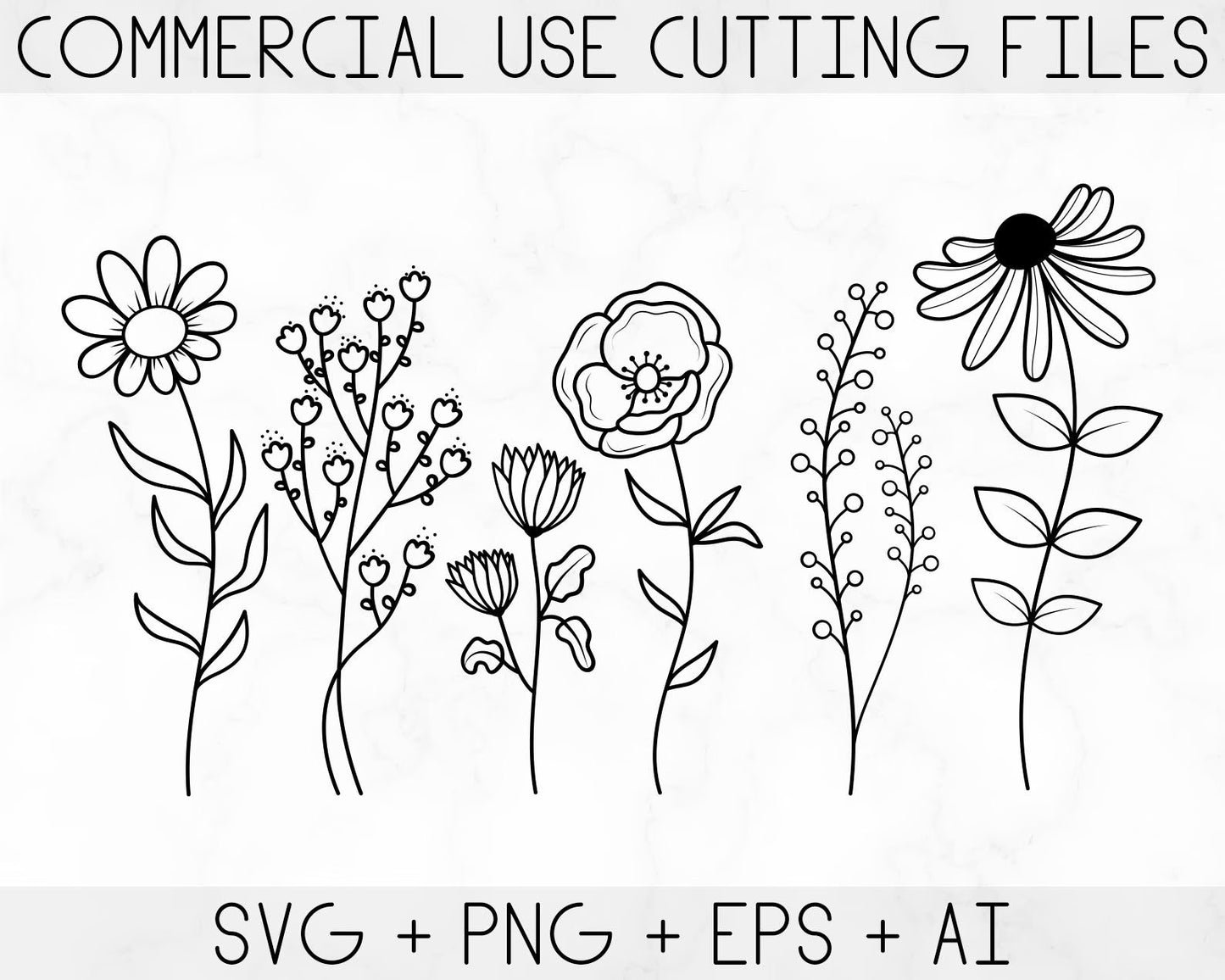 Wildflowers svg, Floral svg, Wild flower svg, flower sketch svg, cricut and silhouette, Instant Download, Floral Sublimation