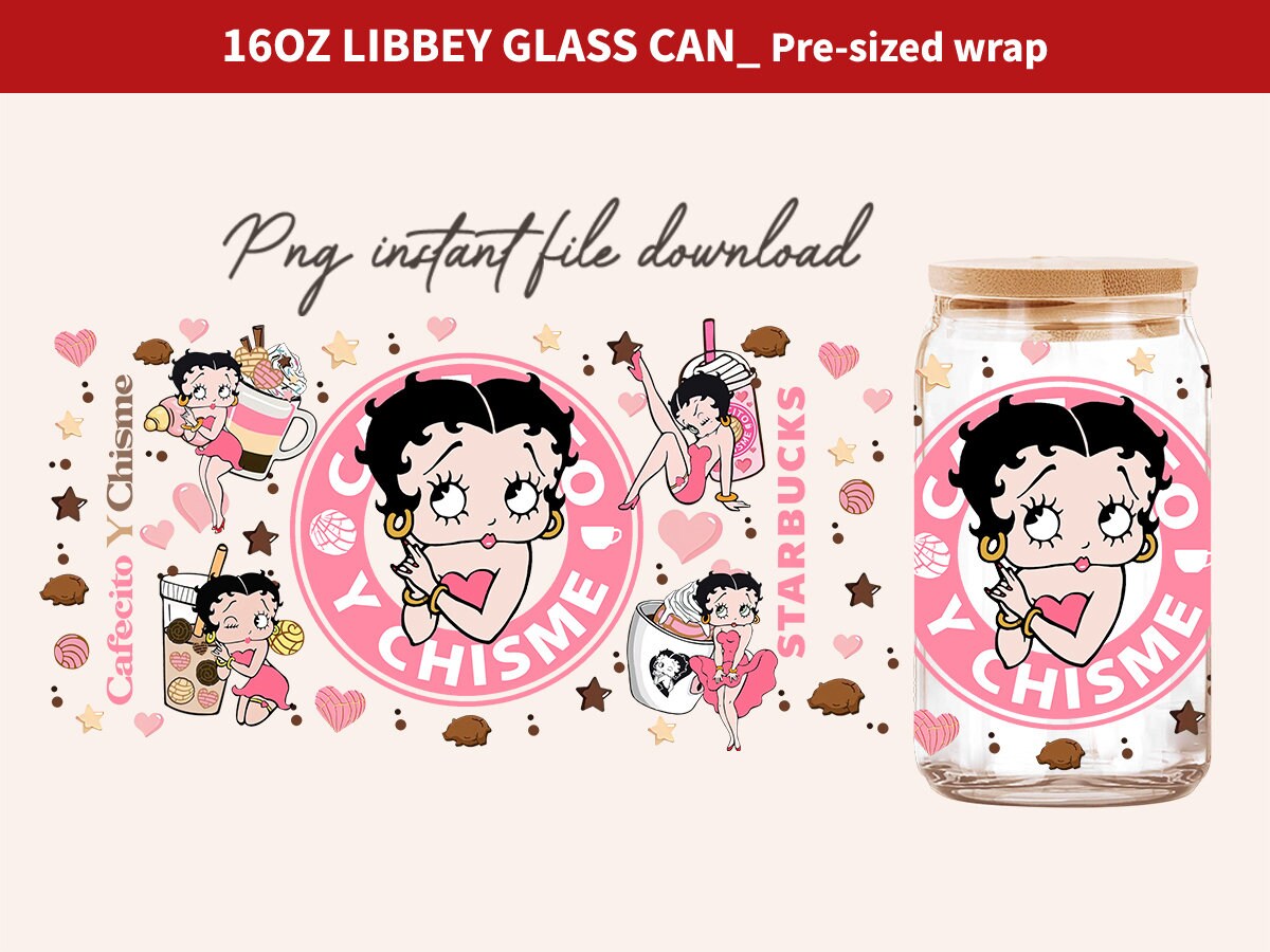 Cartoon 80s tumbler, 80s cartoons png, Betty libbey glass can wrap, Betty glass can Png, Retro 80s cartoons tumbler wrap, Cafecito Y Chrisme - VartDigitals