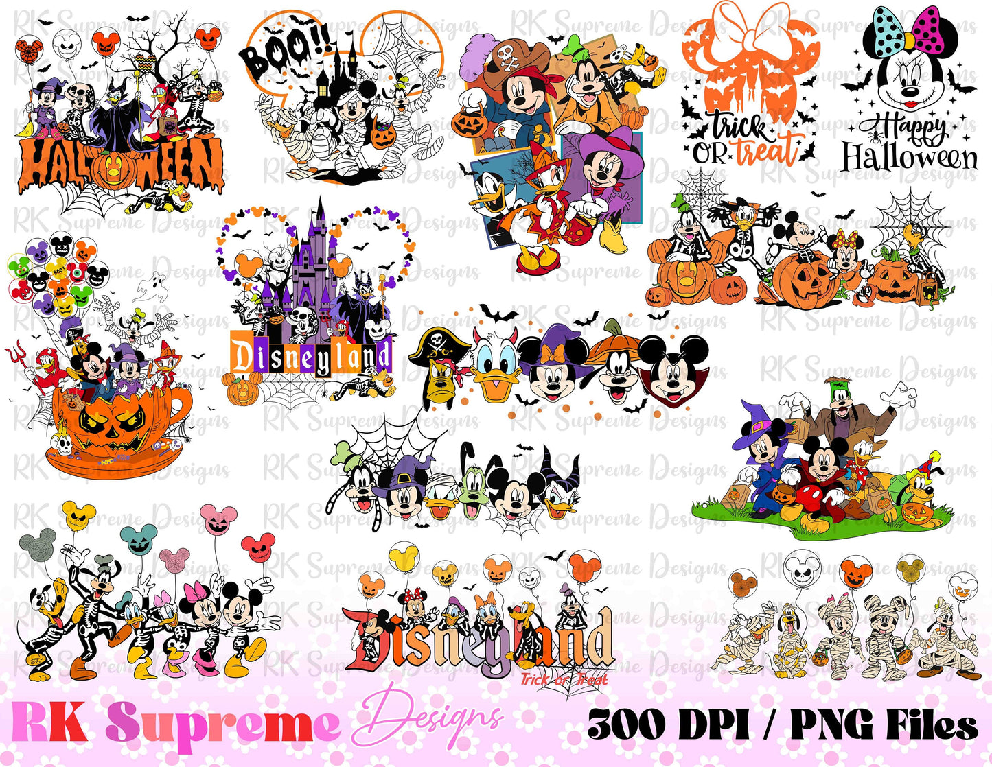 Mickey Characters Halloween Watercolor PNG For Cricut Bundle, Mickey Team Scary Cute Horror Characters, Halloween Clipart sublimation PNG - VartDigitals