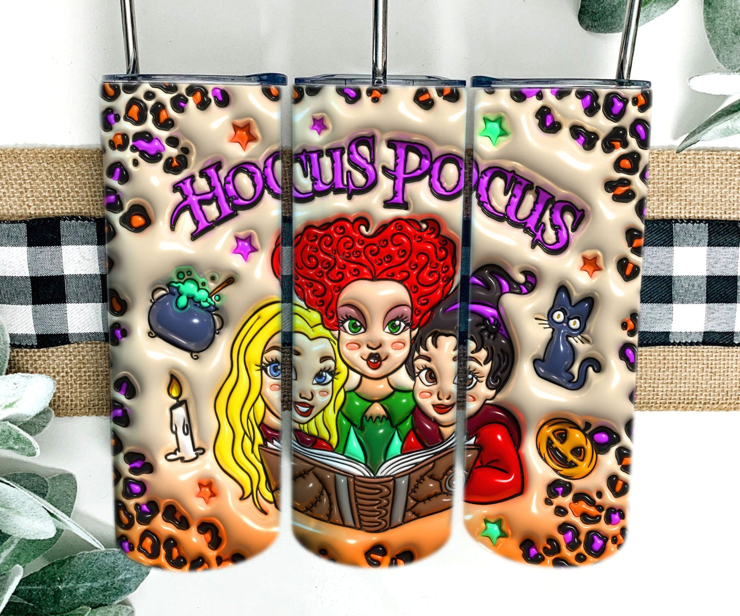 3D Inflated Witch Tumbler Wrap,3D Tumbler Design, Sanderson Sisters Tumbler Sublimation, 3D Halloween Tumbler Png, Spooky Vibes, Png File - VartDigitals