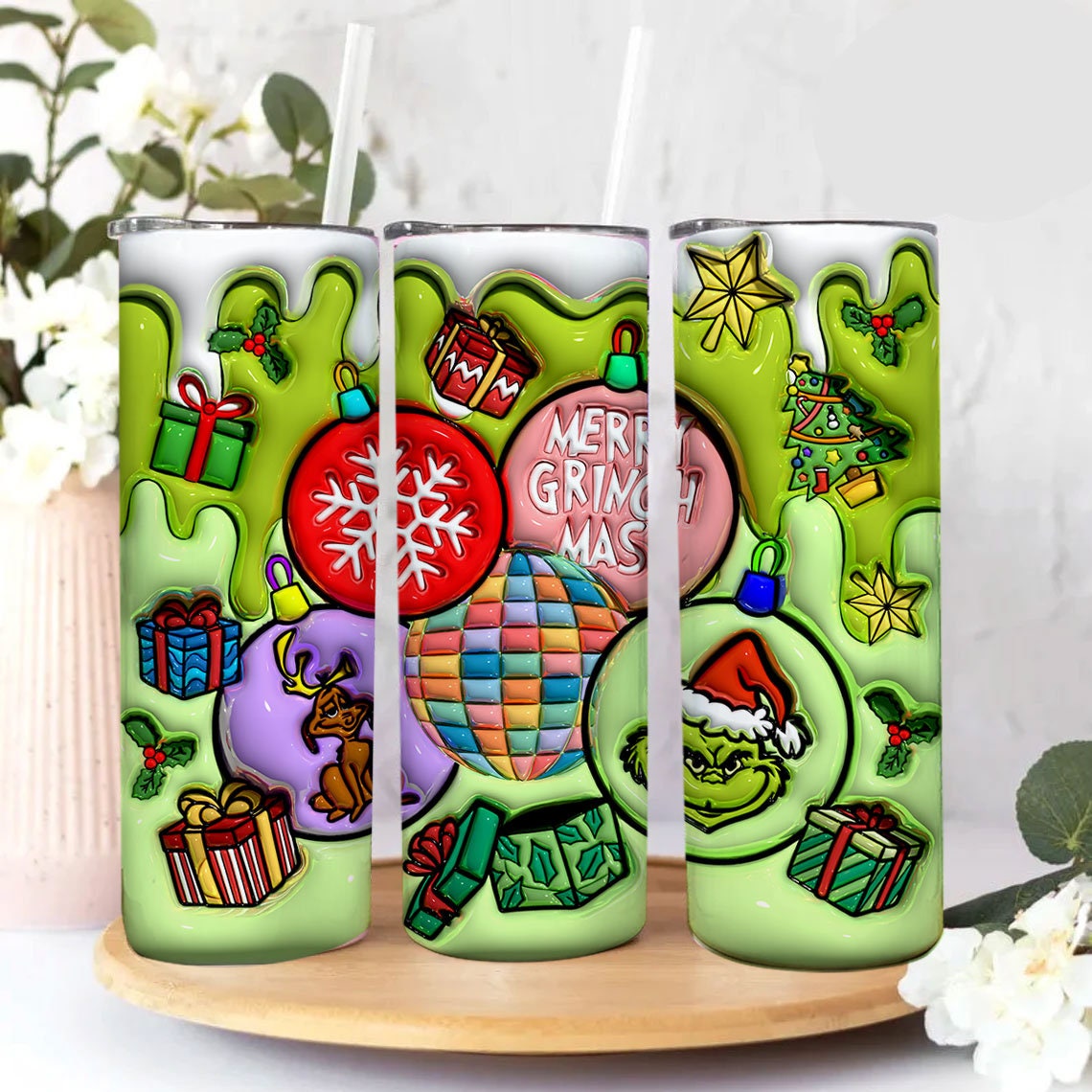 3D Inflated Christmas Tumbler Wrap, Retro Merry Christmas Png, 3D Christmas Png, Christmas Ornament, Christmas Sublimation, Christmas Vibes - VartDigitals