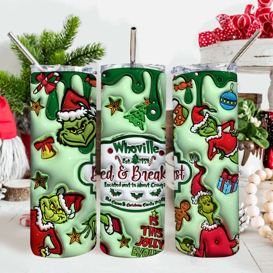 3D Inflated Christmas Tumbler Wrap, Retro Merry Christmas Png, 3D Christmas Png, Christmas Ornament, Christmas Sublimation, Christmas Vibes - VartDigitals