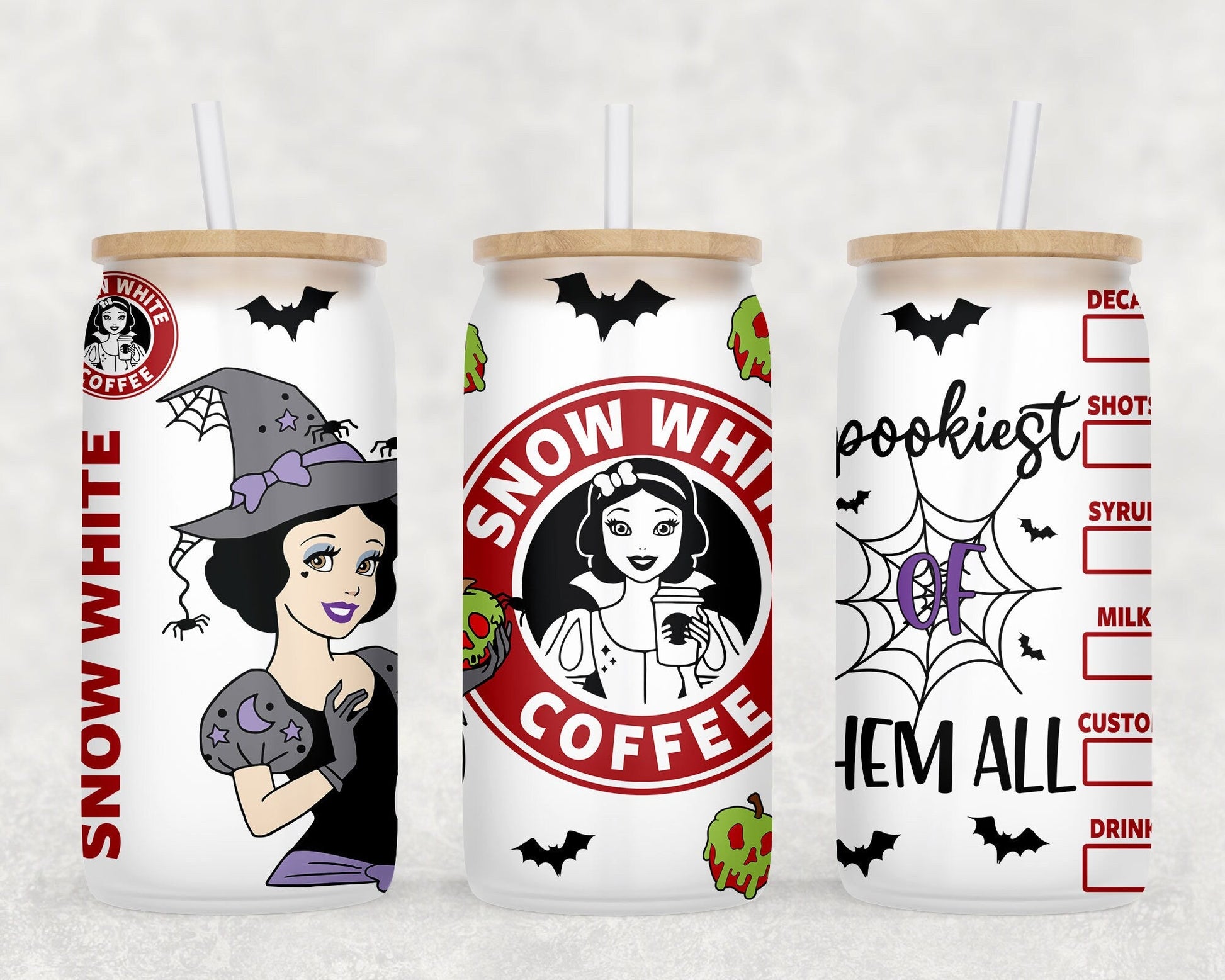 8 Fall Halloween Princess Coffee Logo Spooky Season Libbey Glass Can Wrap Sublimation Seamless Design 16 Oz Digital PNG Download - VartDigitals